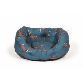 Small+ Stag Print Deluxe Slumber Dog Bed / Cat Bed - Danish Design Woodland Stag 18" 45cm